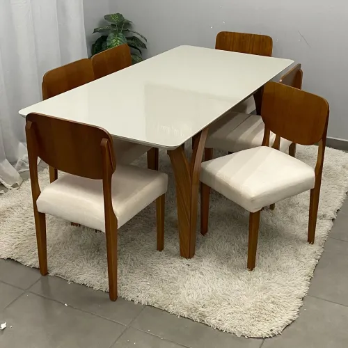 Mesa de Jantar Agata com 6 cadeiras Barcelona  - Entrega Rápida 