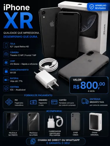 iPhone XR 64GB em ótimo estado + carregador + capinha + película - pronto para uso