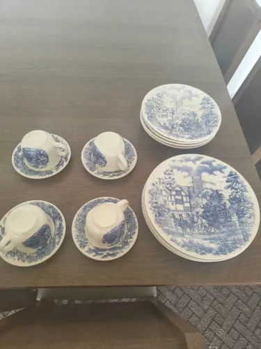 Aparelho De Jantar E Chá 16pcs Cena Inglesa Biona Oxford Cor Azul Florido (Pode Parcelar)