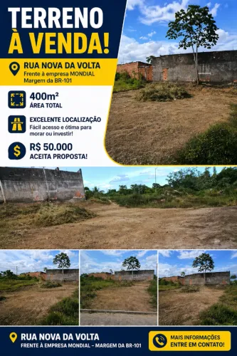 TERRENO À VENDA - 400m² NA RUA NOVA DA VOLTA