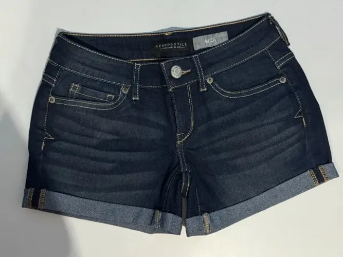 Short Jeans Aeropostale Feminina Tamanho 34 Cor Azul Escuro Cintura Média Midi