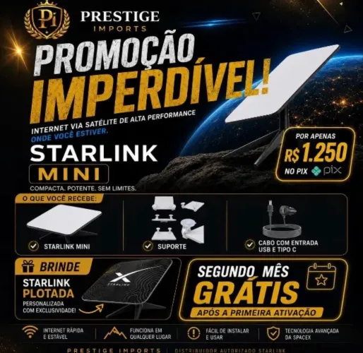 STARLINK MINI KIT VEICULAR + 1 MÊS GRÁTIS