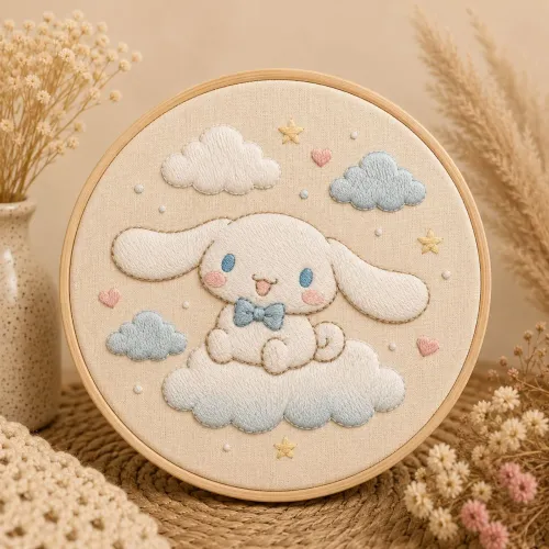Quadro bordado Cinnamonrool em bastidor 14cm