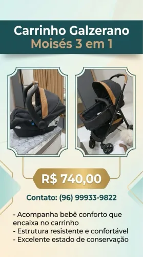 Carrinho de bebê Galzerano - Moisés 3 em 1