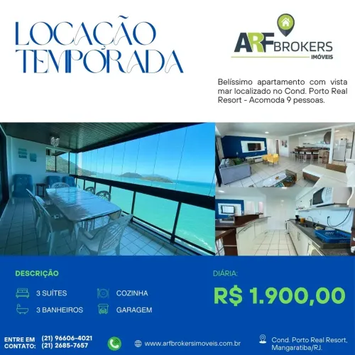 Apartamento alto padrão para locação temporada condomínio Porto Real Resort