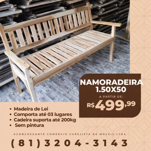 Banco Namoradeira 1,50m em Madeira de Lei - 3 Lugares