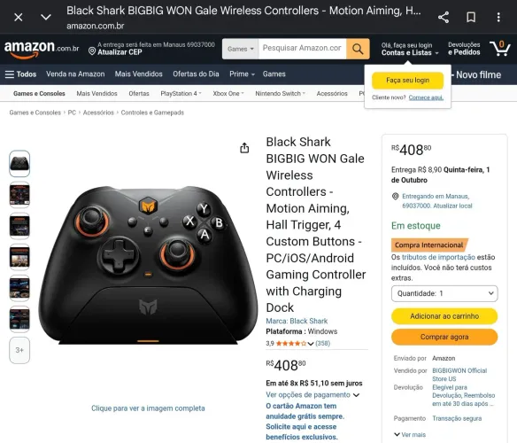 Controle Gamer BIGBIG WON