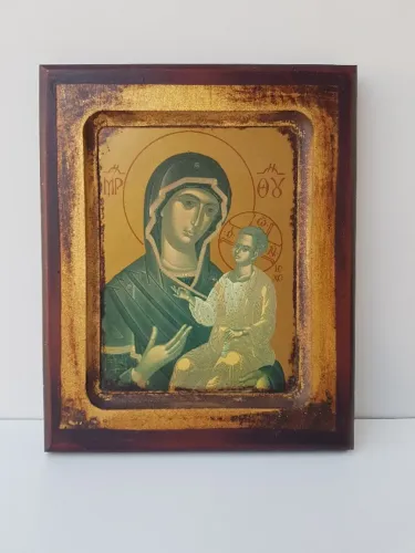 Quadro Bizantino Virgem Maria e o Menino Jesus, 24,5x20cm em madeira.
