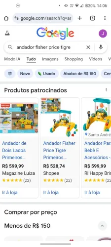 Andador de dois lados Fisher Price Tigrinho Novo