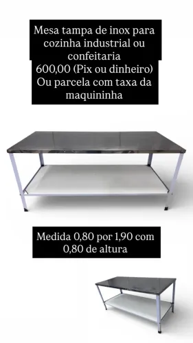 Mesa de inox para cozinha industrial ou confeitaria
