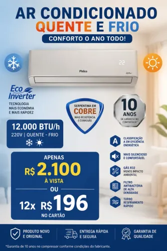 Ar Condicionado Philco Inverter 12.000 BTUs quente e Frio