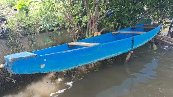 Vendo barco pegueno completo com motor 2 tempos com 3 remos e colete salva vidas