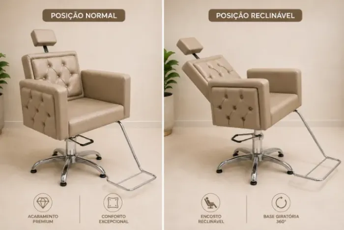 Cadeira Reclinável A Gás Capitonê Para Maquiagem e Sobrancelhas