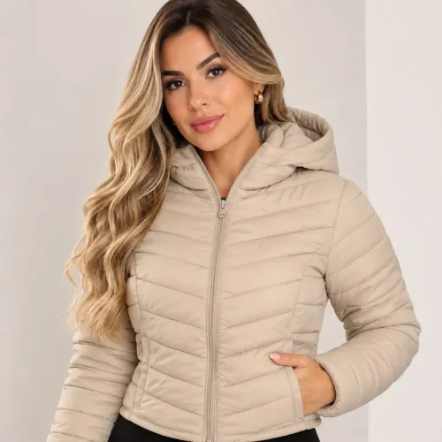 Jaqueta Puffer Feminina Bege, tamanho M.