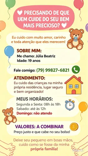 Babá - Cuido de crianças até 3 anos, na minha residência - Aracaju/SE