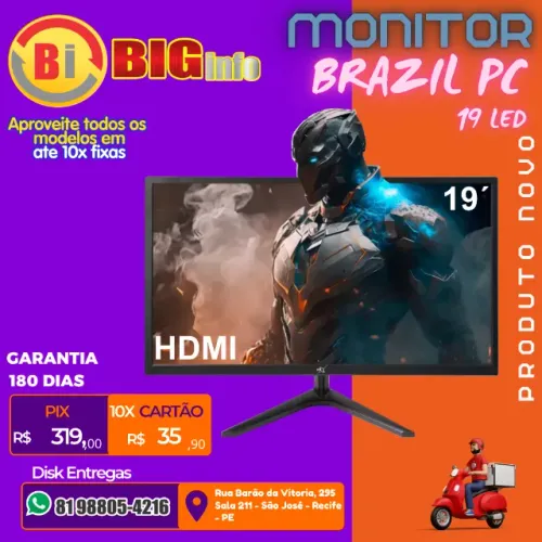 Monitor Led 19 Brazilpc Bpc-19we02-b Preto Widescreen - Em ate 10x Fixas 
