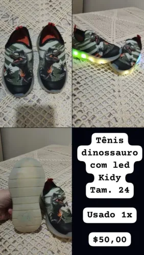 Tênis infantil dinossauro com LED.