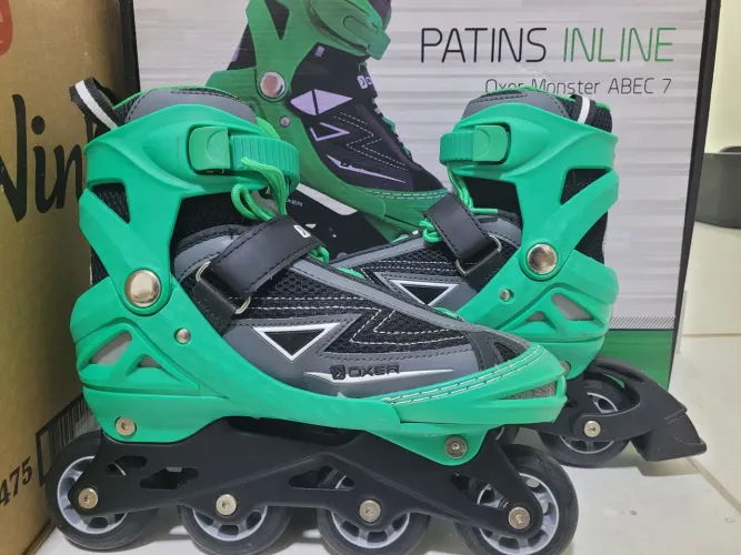 Patins In-Line Oxer Monster VR111 Verde/Preto - Sem Uso