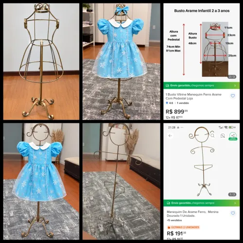 2 Busto Vitrine Manequim Ferro Arame Pedestal Loja 2 até 4 Anos