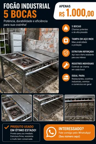 OPORTUNIDADE! Fogão industrial completo por apenas R$ 1.000. Não aceito trocas.