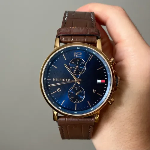 Relógio Tommy Hilfiger Azul e Rosé - pulseira couro marrom