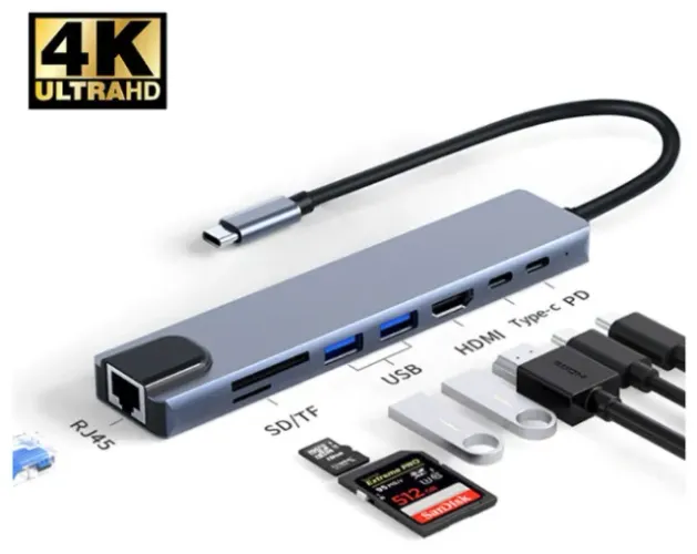 HUB Tipo C 8 em 1 Com HDMi Para Notebook / Macbook