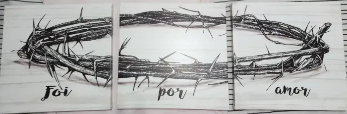 Quadro Tela Decorativo Cristão "Foi por Amor" - 3 Peças