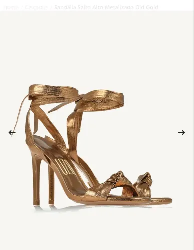 Sandália Uza Shoes Salto Alto Metalizado Old Gold Nº 37 - Usada Apenas 1 Vez