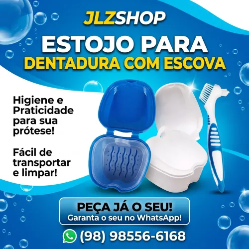 Estojo suporte para guardar dentadura com escova