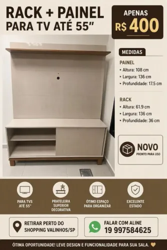 Rack e painel para tv até 55 polegadas