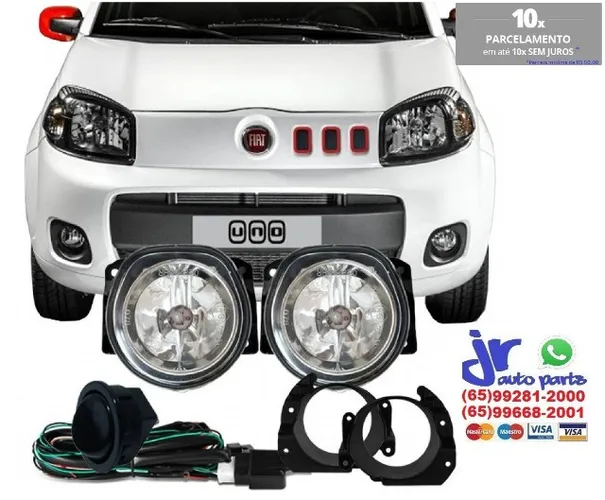 Kit Farol de Milha Novo uno Vivace botão universal