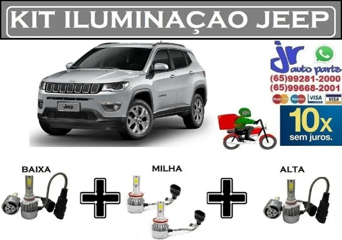 Kit Lampadas Ultra LED (Alta/ Baixa/Milha) Jeep Compass 6000K 12V 24V