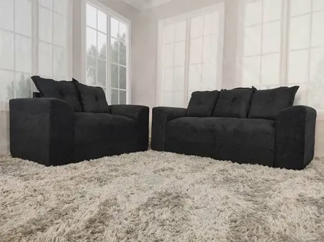 Sofá Preto 2 e 3 Lugares
