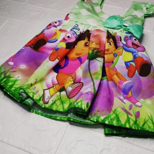 Vestido Rodadoo Personagem Dora Aventureira Infantil Veste 1 E 2 Anos