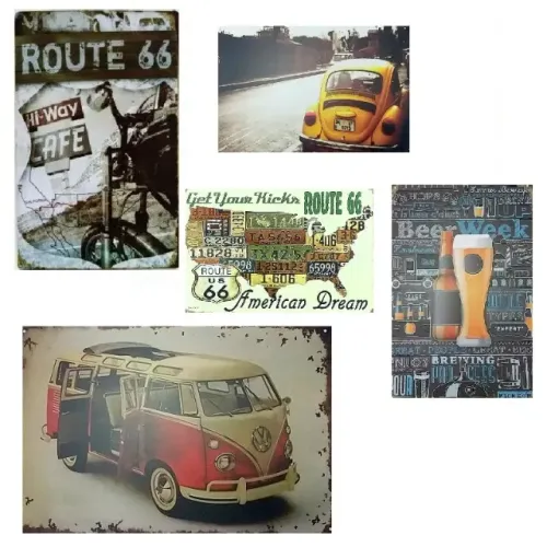 5 Placa Metal Decoração Moto Trilha Churrasco Bar Pub Café Fusca Kombi Harley Davidson