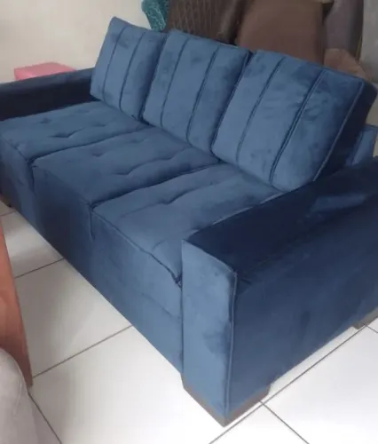 Sofa em sued veludo 1.90 azul comfort 