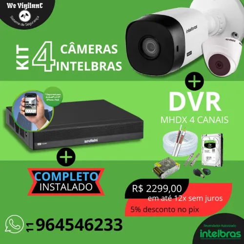 Kit 4 câmeras instalado Intelbras 