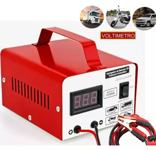 Carregador de bateria portátil 12v (moto, carro, caminhão)