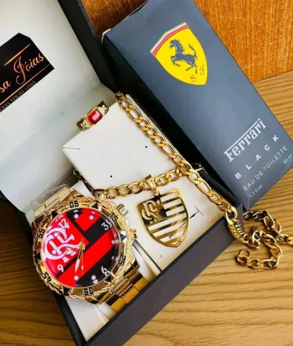 Kit Relógio Time Masculino- Relógio, Colar e Anel