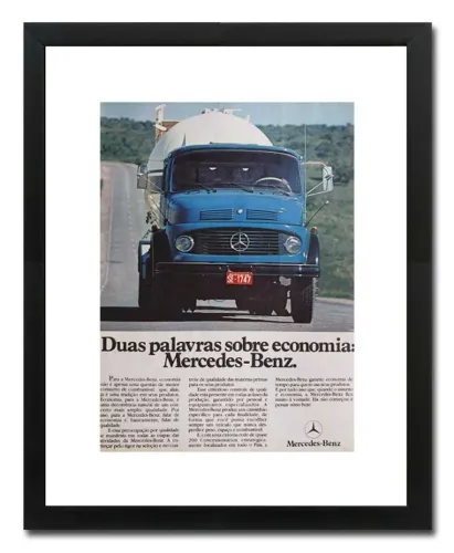 Caminhão antigo Mercedes - Quadro / pôster decorativo com propaganda original de revista