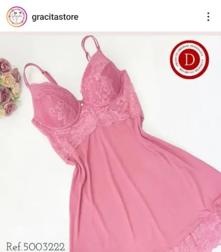 Camisola Diamantes Lingerie com aspas e bojo