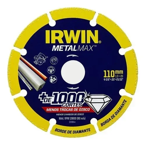 DISCO DE CORTE IRWIN METALMAX 4.3/8X3/4POL 1.000 CORTES