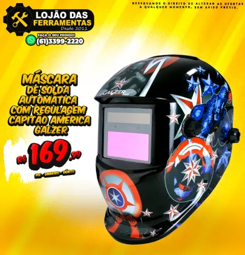 Máscara de Solda Automática Com Regulagem Capitão América Galzer