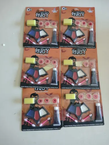 Kit com 6 pças de Maquiagem Assustadora Halloween Ferida Sangue Falso