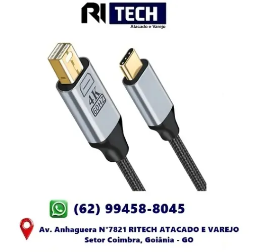 Cabo USB Tipo C para Mini DisplayPort Resolução 4K Conector USB-C Thunderbolt Transmissão 