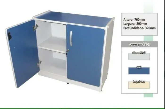 Armário de Escritório 2 Portas - Azul /Cinza