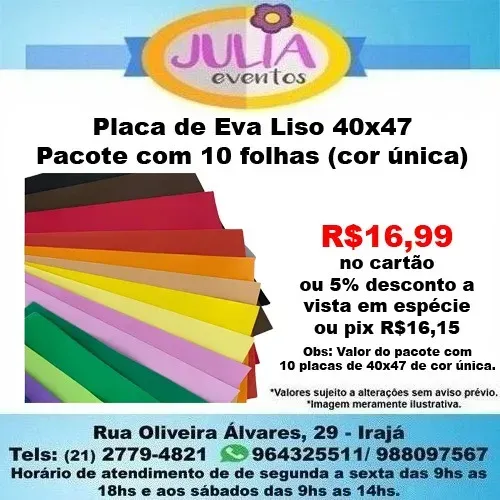 Placa de Eva Liso 40x47 Pacote com 10 Placas (Cor única)