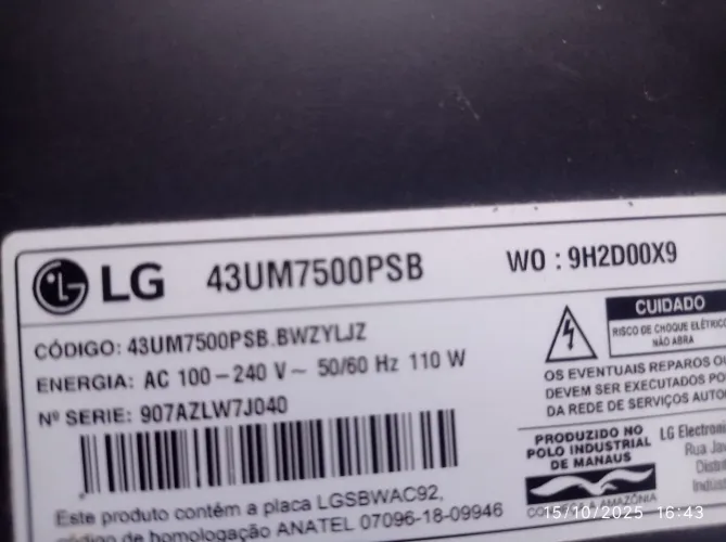 LG com tela quebrada 43um7500psb