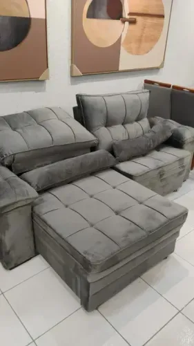 Sofá Vertoghen Retrátil 4 Lugares No Cinza