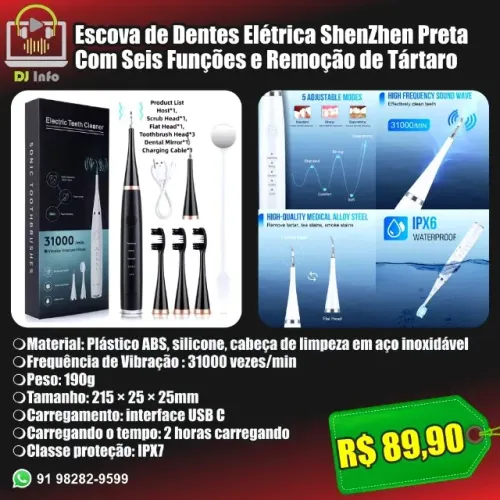 Escova de Dentes Elétrica ShenZhen com Seis Funções e Remoção de Tártaro